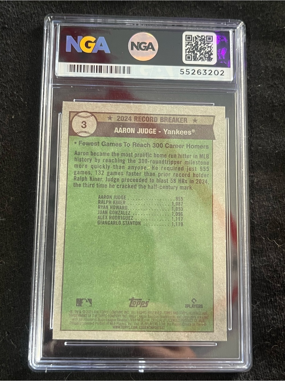 NGA Mint 9 Aaron Judge ‘25 Topps Heritage ‘24 Record Breaker New York Yankees #3